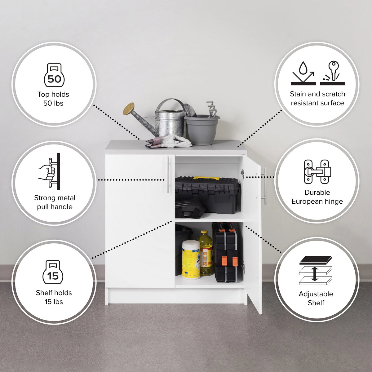 Prepac Elite Home Storage White Base Cabinet with Melamine Countertop