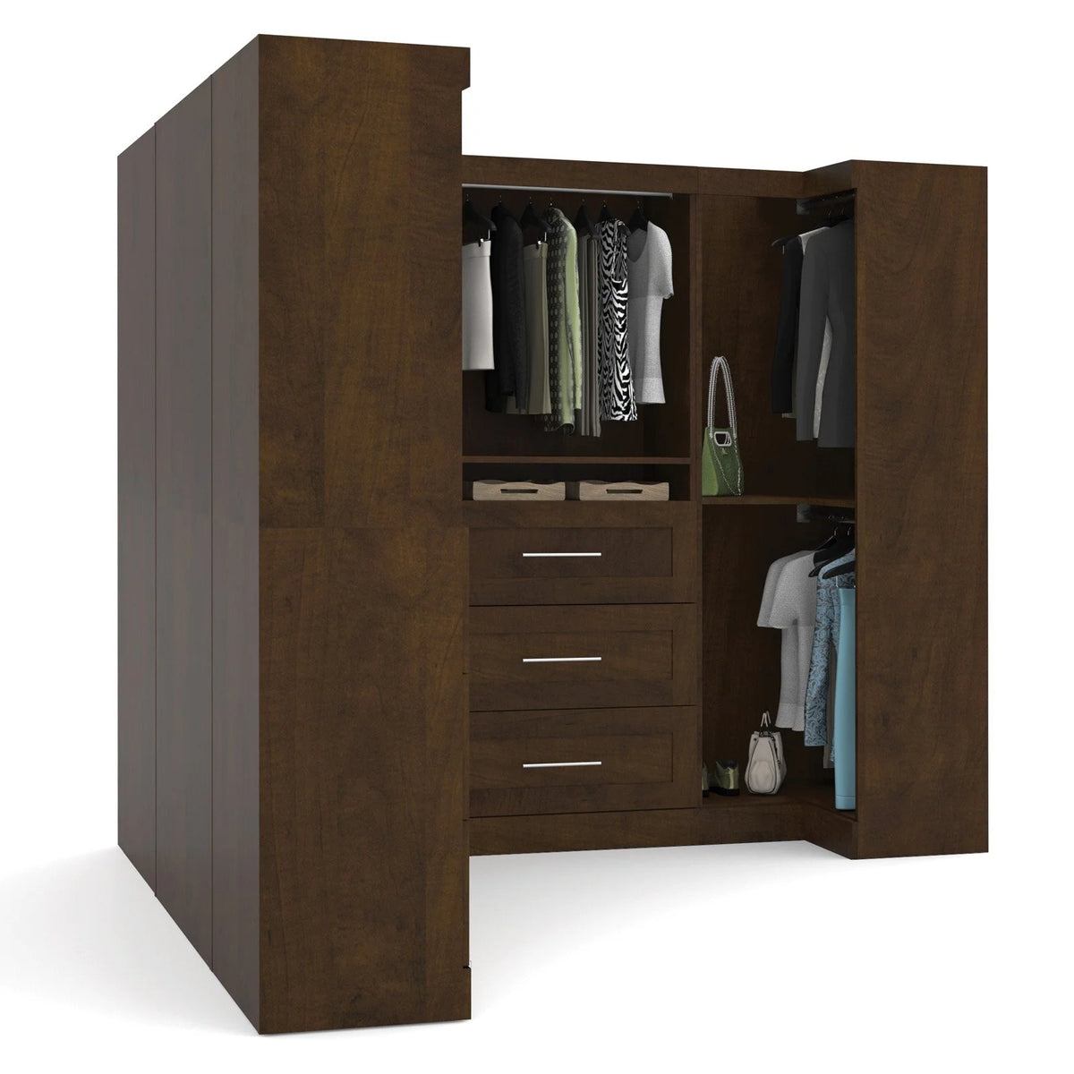 Bestar Pur 161W Walk-In Closet Organizer System in Bark Gray - Engineered Wood
