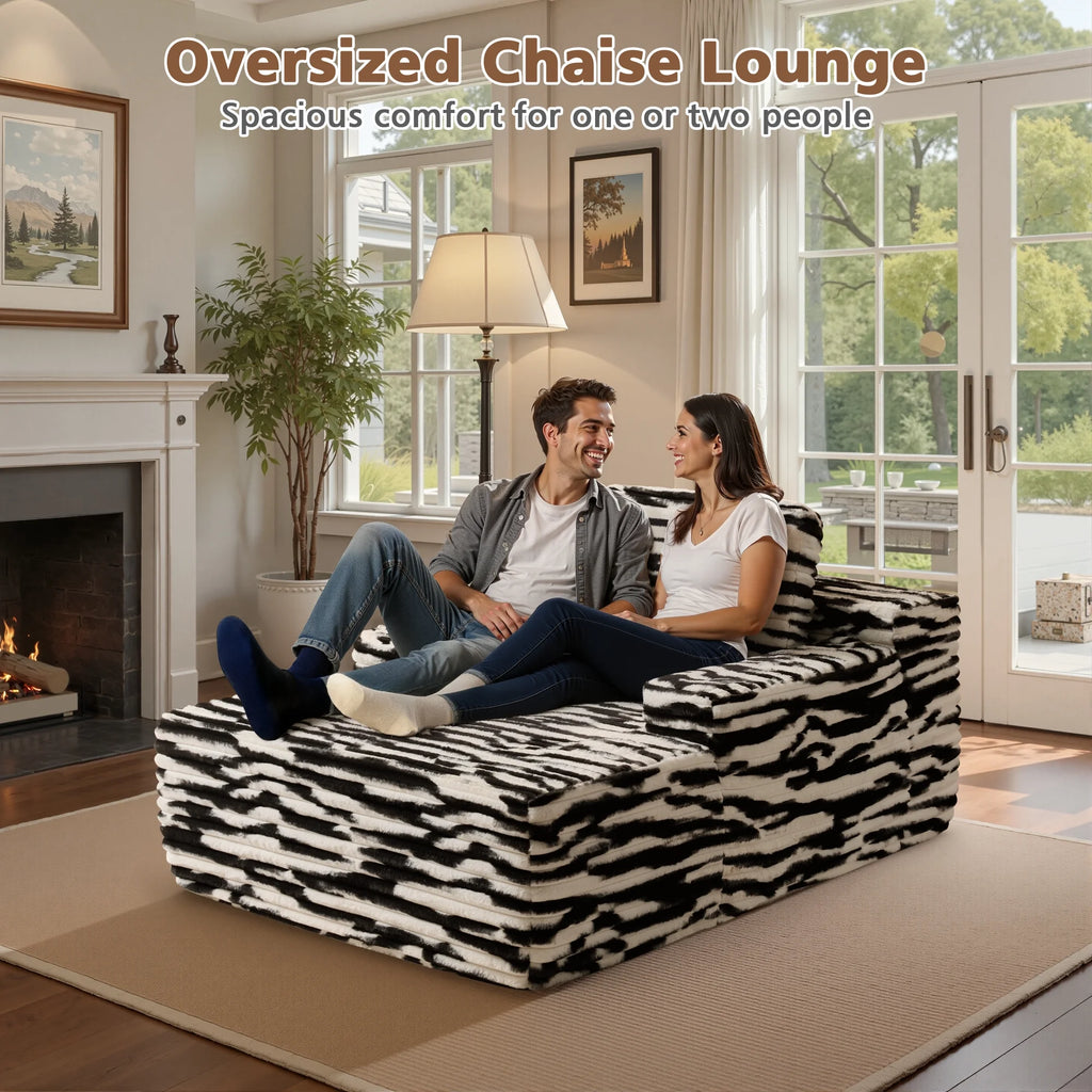 Ovios 67'' Oversized Chaise Lounge Chair Indoor Cloud Plush Corduroy Floor Sofa Bed Deep Seat No Assembly Couch for Living Room, Black