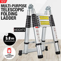 Bowoshen Telescopic Loft Ladder 16.5Ft Extendable Collapsible Step Ladders Securing Bolt 330lb Loading EN131 Certified