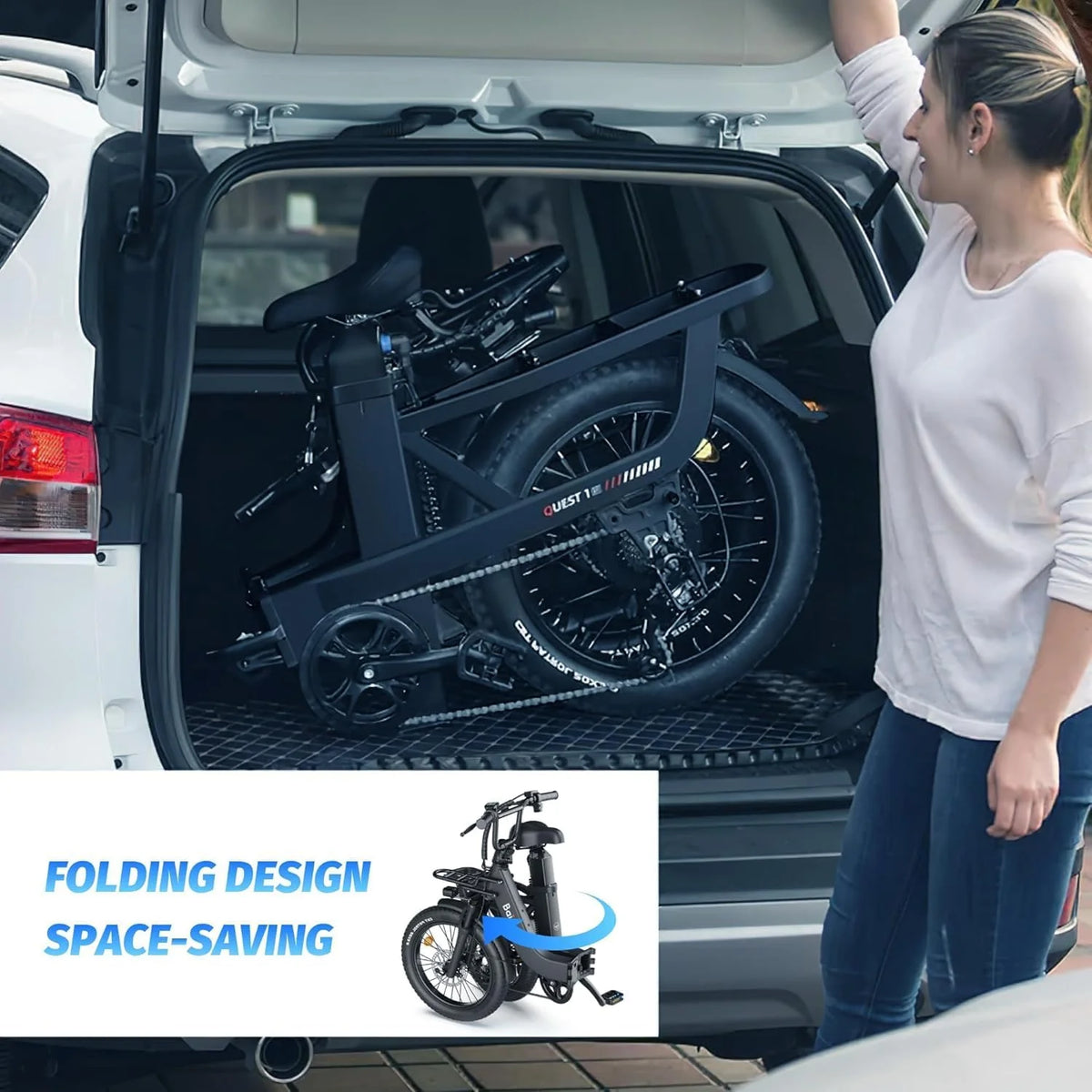 Electric Bike for Adults with 1500W Peak Motor,80Miles Max Range,7 Speed Gear,750WH Detachable Battery,Folding Ebike with 20'' Fat Tire，Full Suspension UL Certificated Bicycle