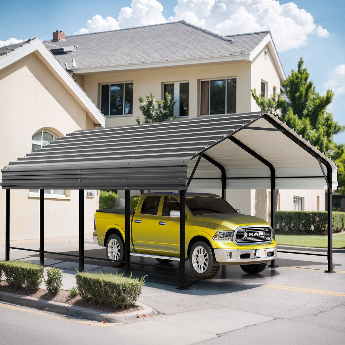 Walsunny 12X15 ft Carport Heavy Duty Carport Canopy with Galvanized Steel Roof and Frame Metal Carport Upgraded Extra Large Garage