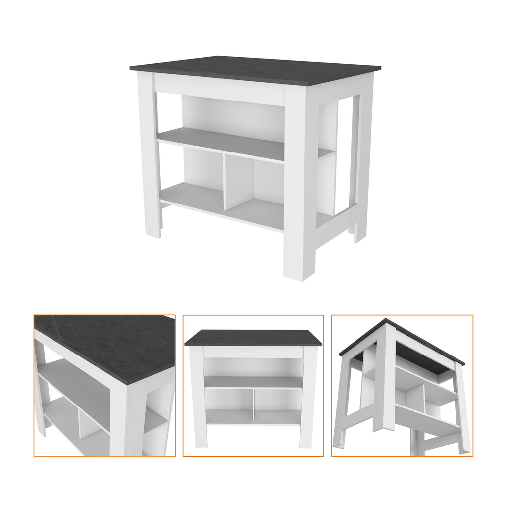 Phoenix 2 Piece Kitchen Set, Cala Kitchen Island + Napoles Utility Sink, White /Onyx