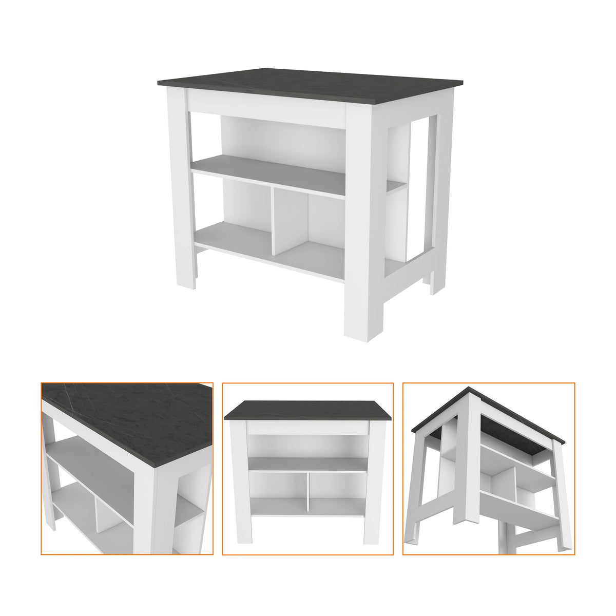 Phoenix 2 Piece Kitchen Set, Cala Kitchen Island + Napoles Utility Sink, White /Onyx