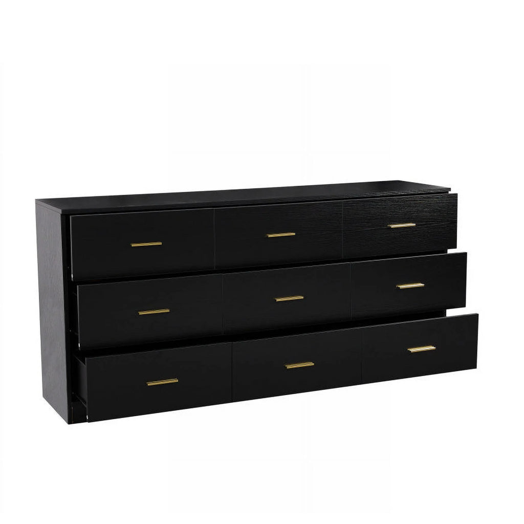 Aukfa Wood 9 Drawer Dresser for Bedroom, Long Chest of 9 Drawers TV Stand,Black