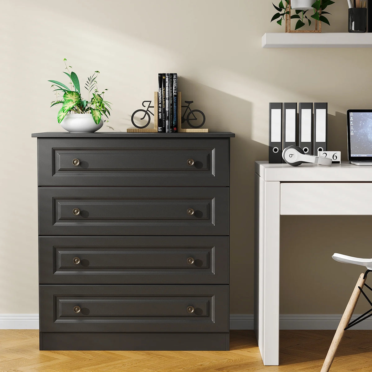 IDEALSOUL Dresser, Black Dresser Tall dresser with Large Storage Space, 4 Drawer Dresser for Bedroom, Hallway, Entryway
