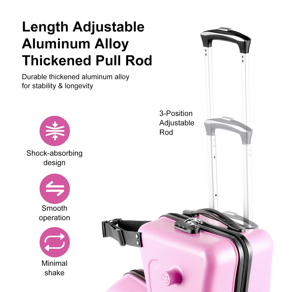 20" Children's Ride-On Luggage with Safety Belt Matte Finish, Silent Wheels, Spacious Compartment for Ages 3-12  travel suitcase