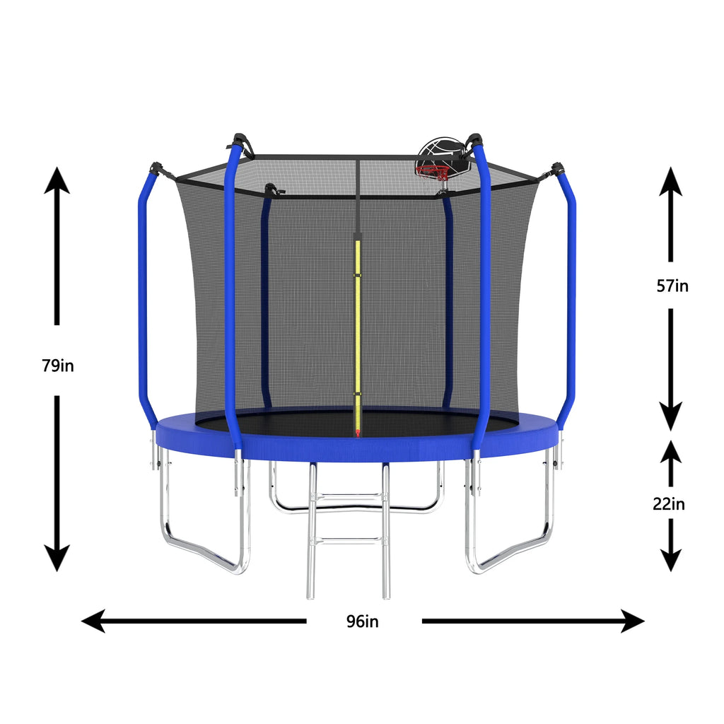 Yoneston 10FT Outdoor Trampoline with Basketball Hoop, 880LBS Heavy Duty Reinforced Trampoline with Safety Enclosure Net and Ladder for Kids Teens Playing Gift, Blue