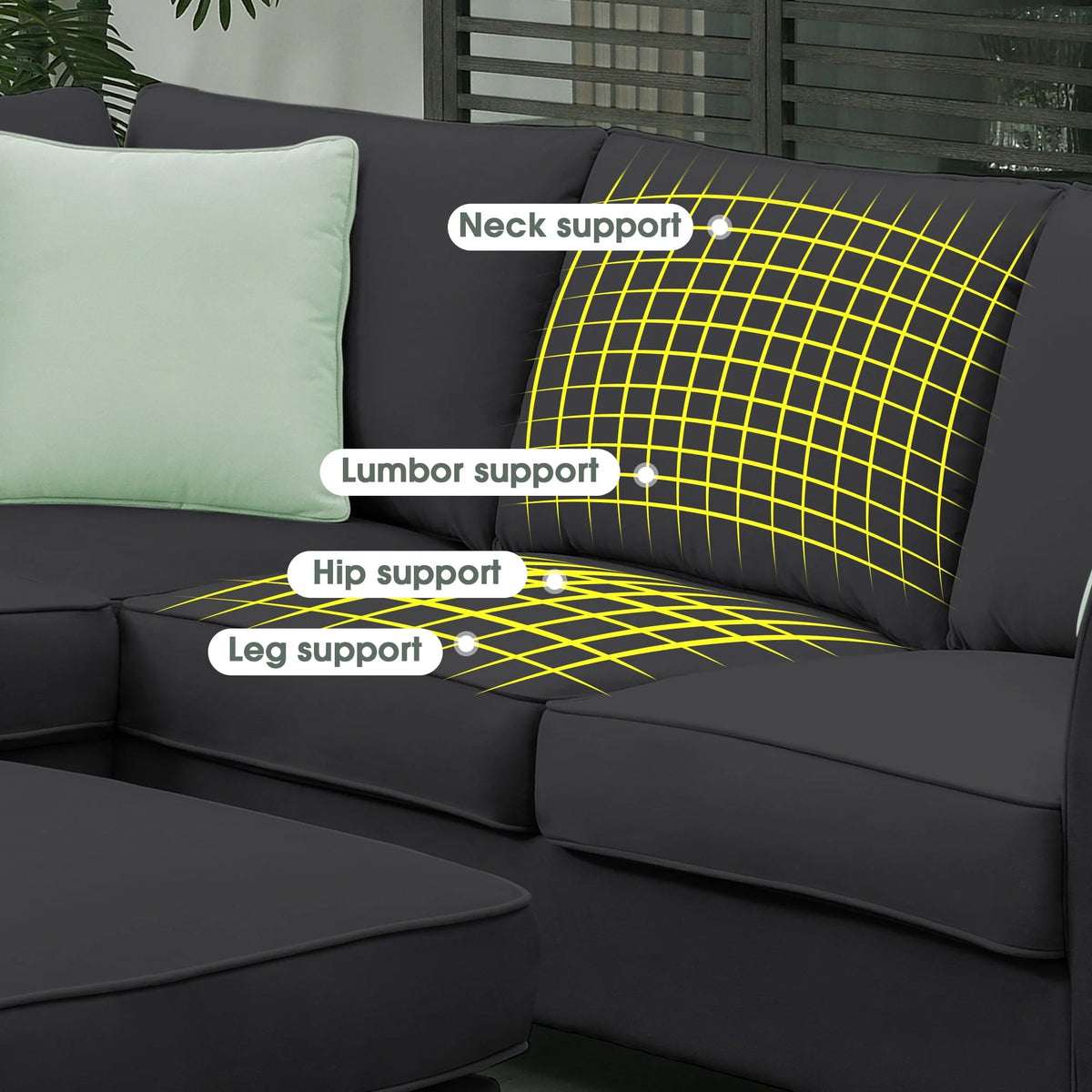 L-Shaped Modular Sectional Couch, KAMIDA 7-Seater Sectional Couch with Ottoman and 3 Pillows, Modern L-Shaped Fabric Upholstered Couch Furniture, Heavy Duty Sectional Couch for Living Room, Black