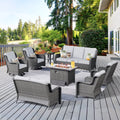 Vcatnet 8 Pieces Outdoor Patio Furniture Sectional Sofa All-weather Conversation Set with Swivel Rocking Chairs and Fire Pit Table for Garden,Poolside,Gray