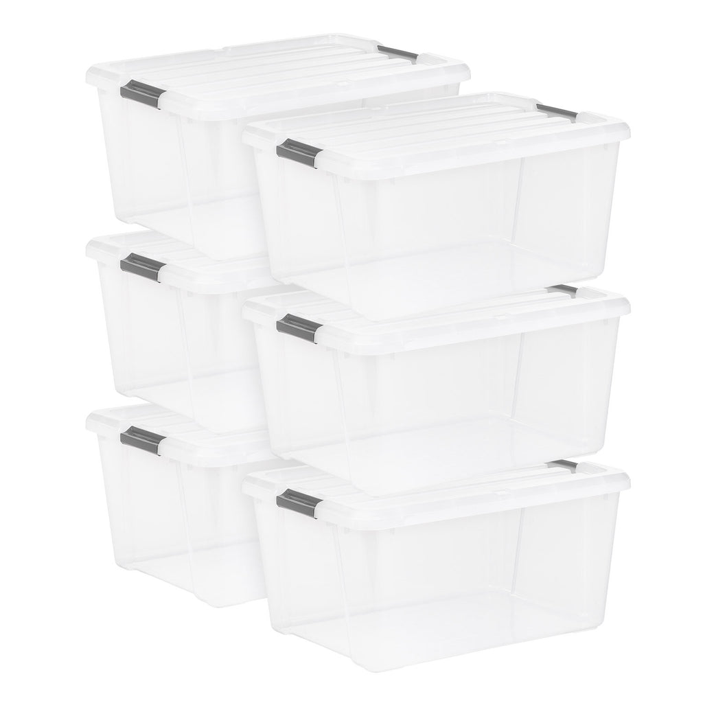 IRIS 45QT Clear Storage Bin with Buckles, 6-pack