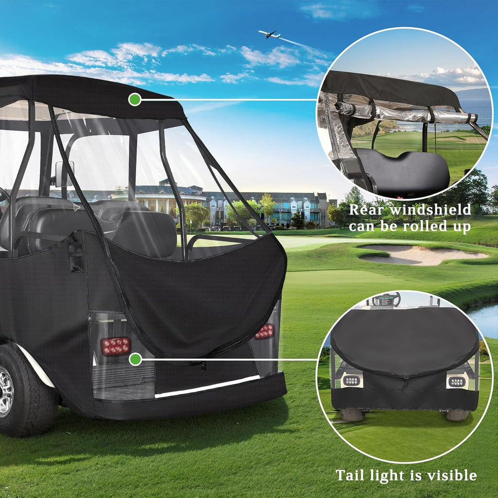 10L0L Golf Cart Enclosures for Club Car DS 4 Passenger, 600D Windproof Waterproof Golf Cart  Driving Rain Cover, Black