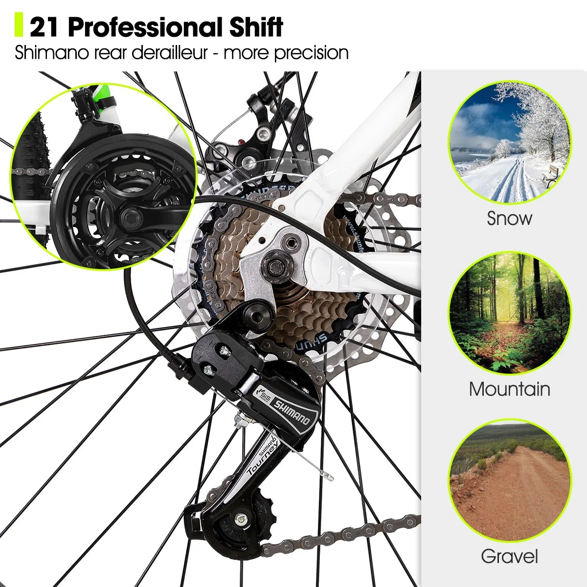 Hiland Mountain Bike, Multi-Spokes,Shimano 21 Speeds Drivetrain,Aluminum Frame 26 inch Wheels, Men's MTB Bicycle, White