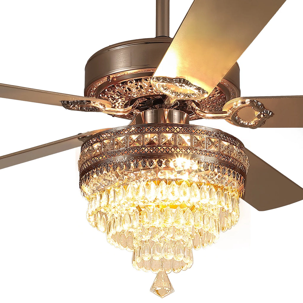 YIOSI 52" Crystal Ceiling Fan Fandelier with Remote Control, Modern Chrome Chandelier Ceiling Fan, Whisper-Quiet Motor, Reversible Blades, LED Lighting, Energy-Efficient, Elegant Living Room Fan