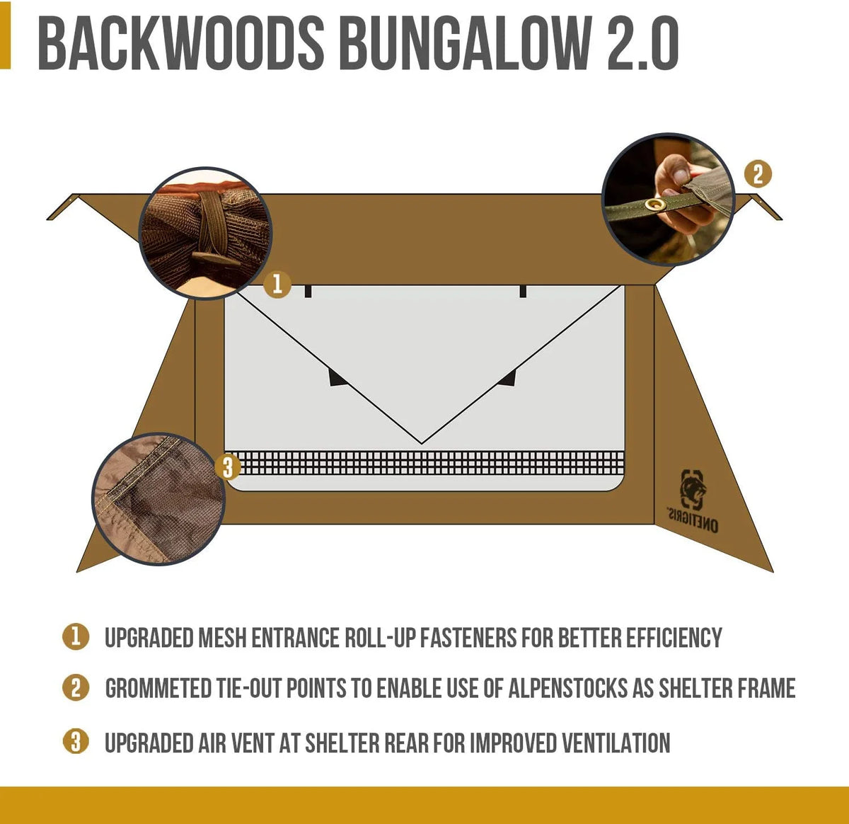 Backwoods Bungalow Bushcraft Shelter 2.0, Ultralight Backpacking Tent with with Porch for Camping Hiking Backpacking Motorcycle Kayak Bushcrafters