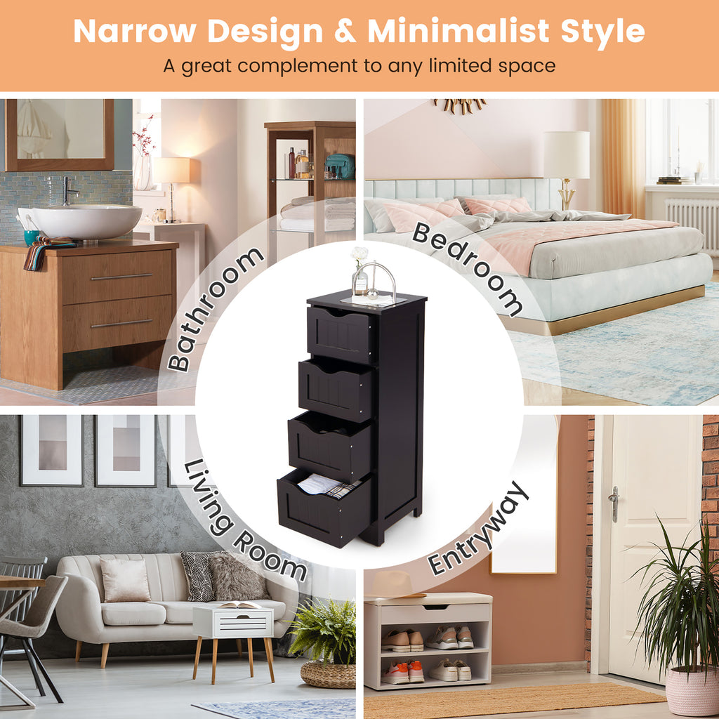Costway 32.5'' Bathroom Floor Cabinet with Anti-tipping Device Freestanding Towel Cabinet Black