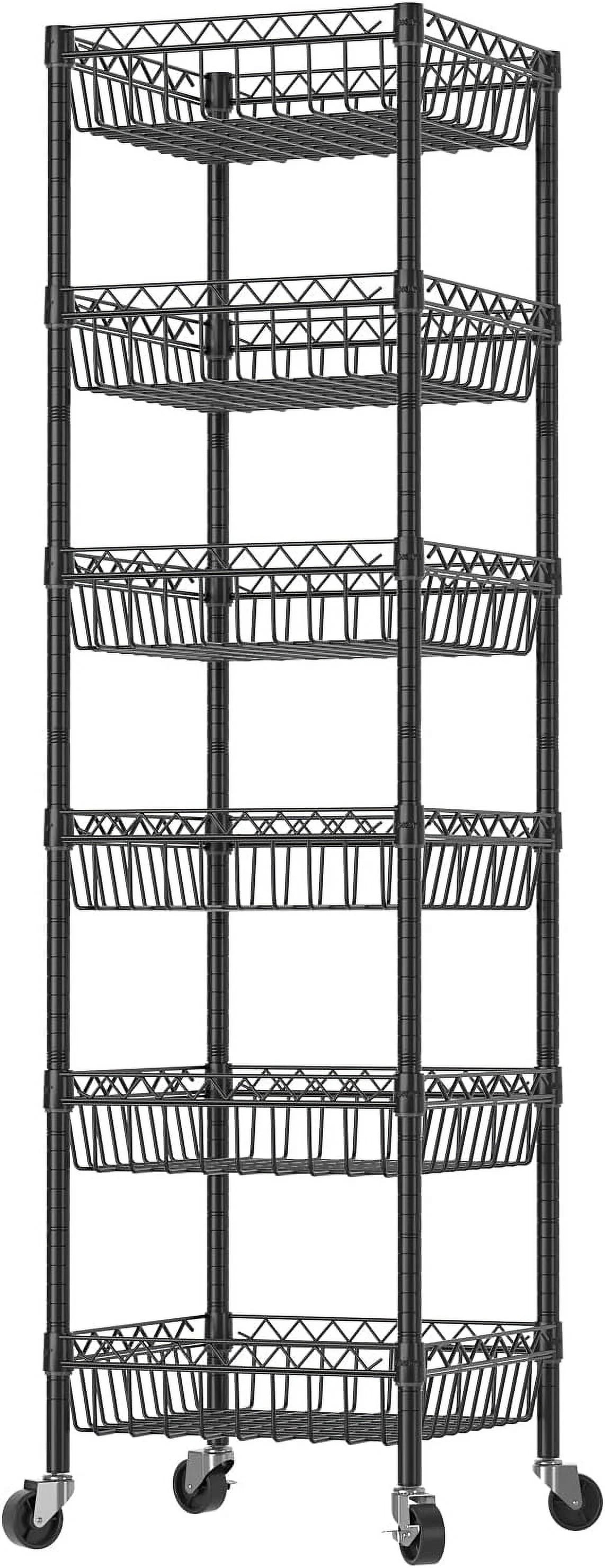 6 Tier Wire Shelving Unit with Wheels Baskets Storage Rack Corner Shelves Adjustable Shelf Closet Bathroom Organizers Metal Pantry Kitchen Garage Laundry Room 13.5" D x 13.5" W x 63" H White