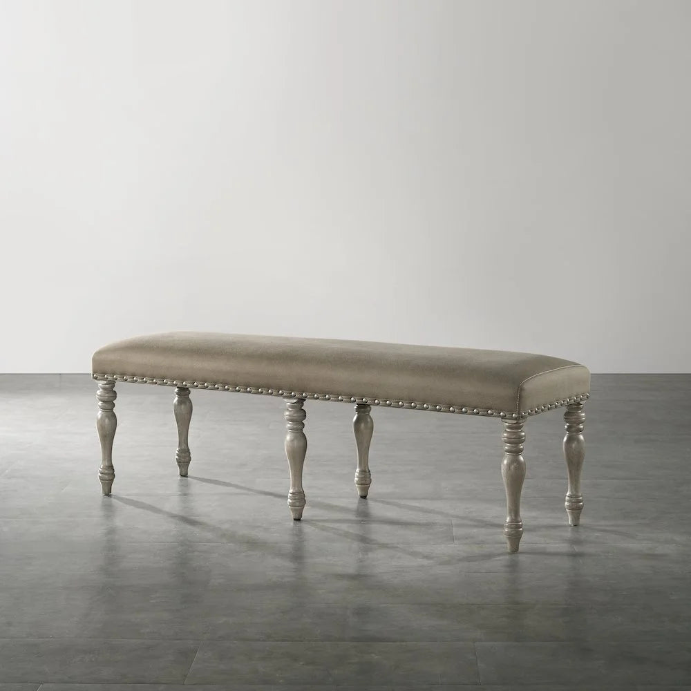 Birmingham Nailhead 6-Piece Table with Nail Head Bench Dining Set, Driftwood