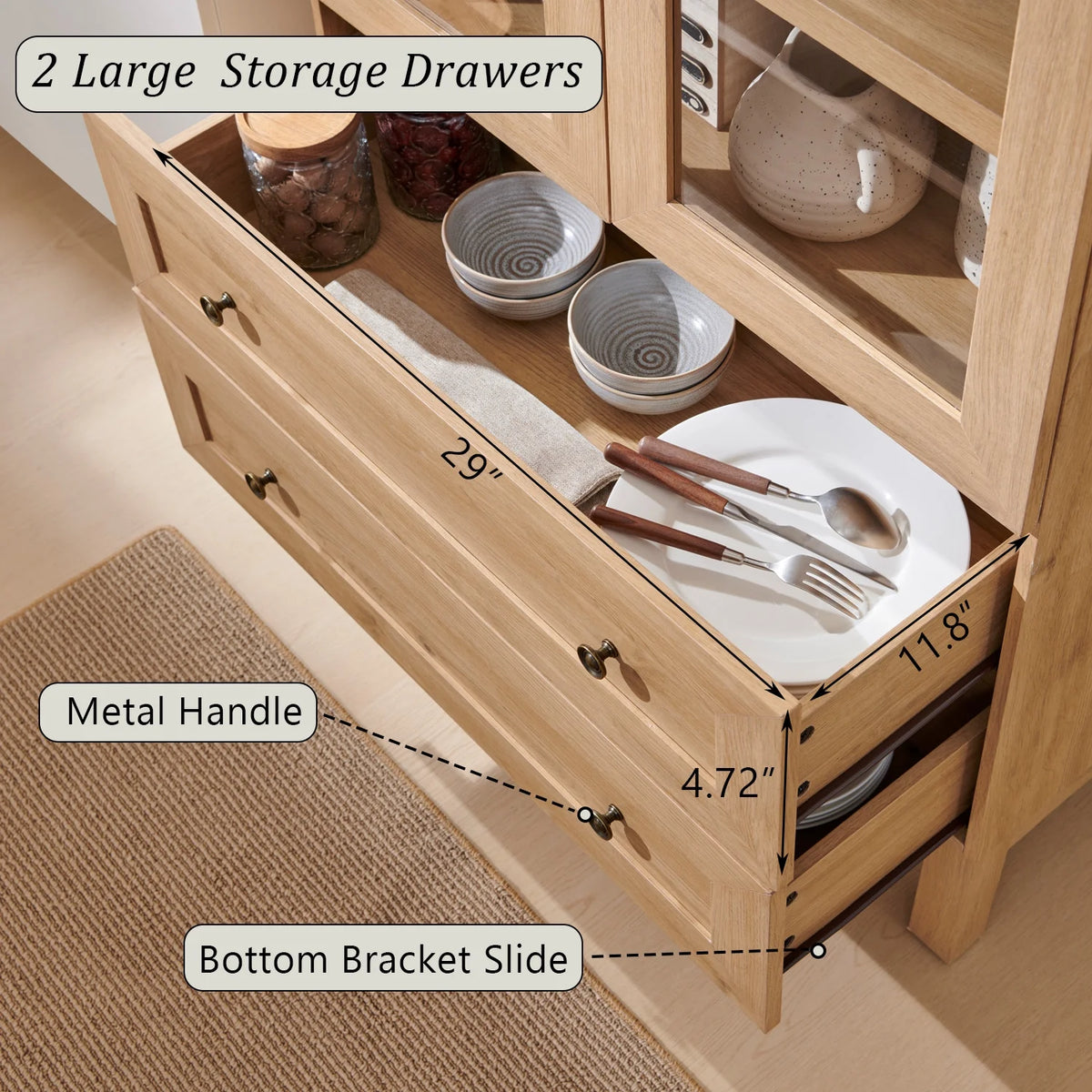 SinCiDo Arched Kitchen Pantry Storage Cabinet, 71-Inch Tall Wood Adjustable Shelves, 2 Doors, 2 Drawers
