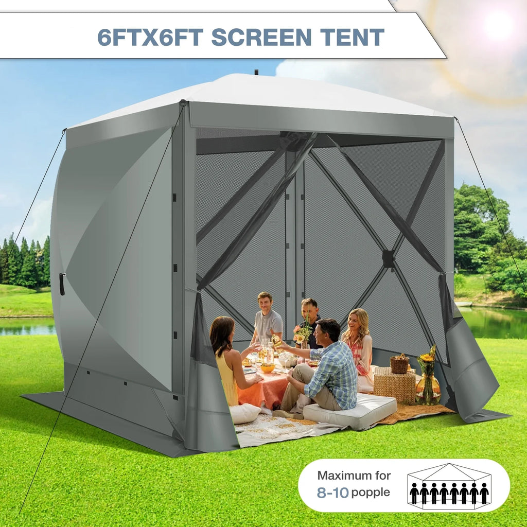 COBIZI 8x8 Pop up Gazebo Tent, Ez up Waterproof Screen Tent Screen House, Portable Outdoor Canopy Sun Shelter with 3 Sidewalls, Carry Bag & Ground Stakes for Camping, Garden and Picnics, Gray