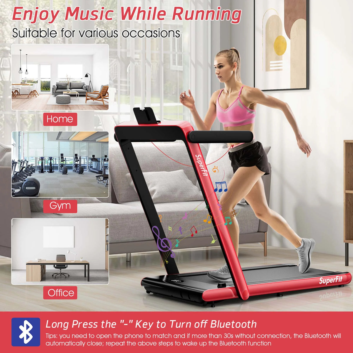 SuperFit Up To 7.5MPH 2.25HP 2 in 1 Dual Display Screen Treadmill Jogging Machine W/APP Control Silver