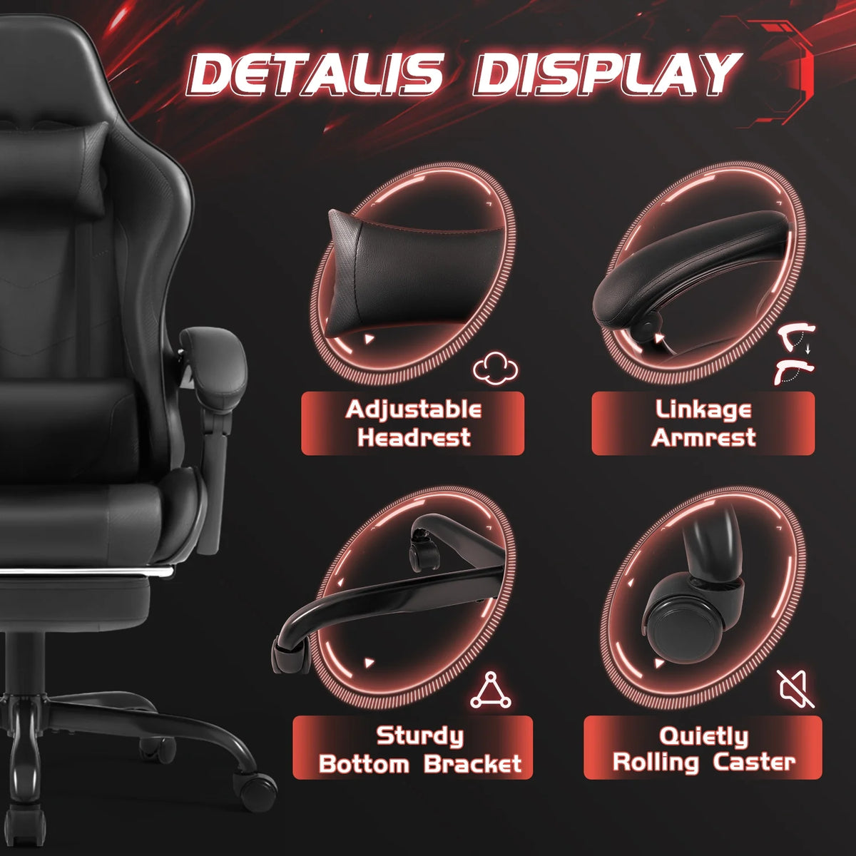 Lacoo PU Leather Gaming Chair Massage Ergonomic Gamer Chair Height Adjustable Computer Chair with Footrest & Lumbar Support, White