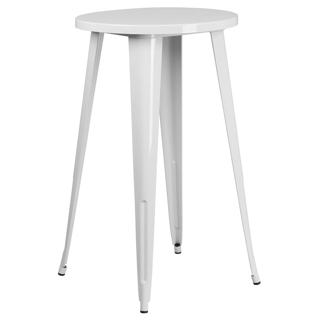 Flash Furniture Earl Commercial Grade 24" Round Silver Metal Indoor-Outdoor Bar Table Set with 2 Vertical Slat Back Stools