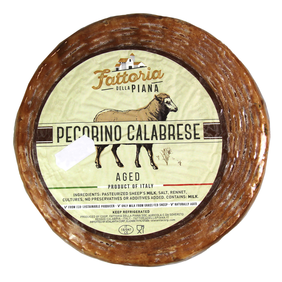 Fattoria Della Piana Pecorino Calabrese Cheese, Whole Wheel, Approximately 4 lbs.