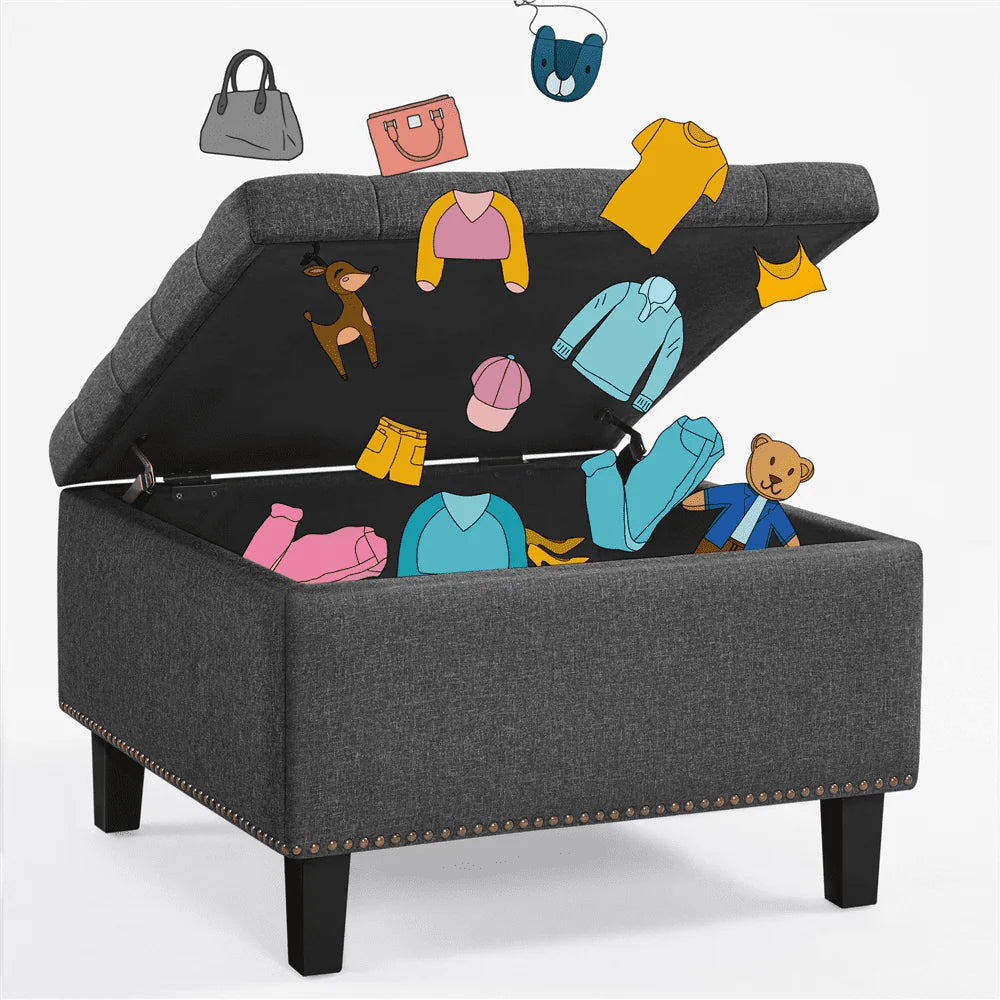 SmileMart Modern linen-like Storage Ottoman Bench with Button-Tufted for Entryway, Dark Gray