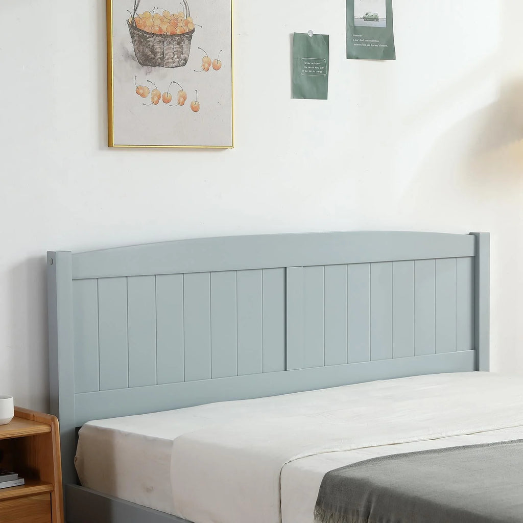 Zimtown Queen Bed Frame,Solid Pine Wood Kids Twin Platform Bed Frame, Bedroom Queen Bed with Headboard for Adults, Gray