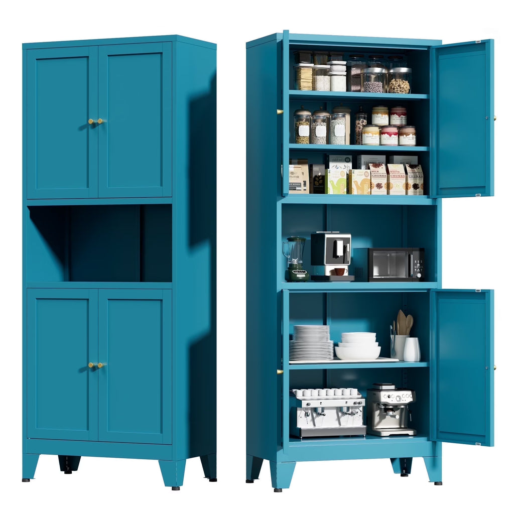 Elegant 69" Tall Modern Kitchen Pantry,Metal Storage Cabinet with Adjustable Shelves,Pantry Storage Cabinet for Kitchen,Dining Room,Living Room,Blue