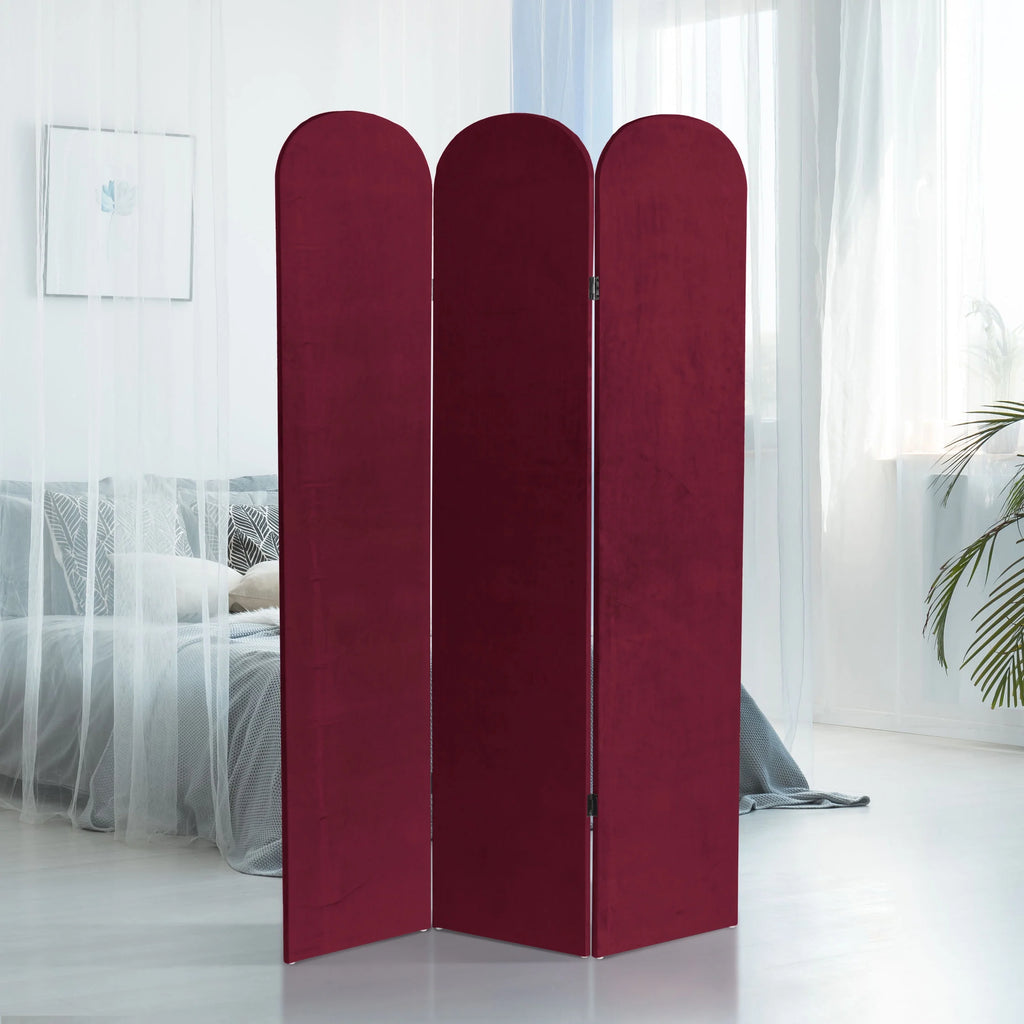 6 ft. Classic Arch Velvet Room Divider Lilac 3 Panel