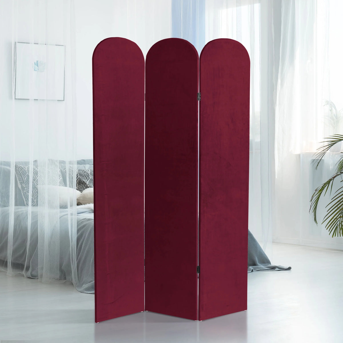 6 ft. Classic Arch Velvet Room Divider Lilac 3 Panel