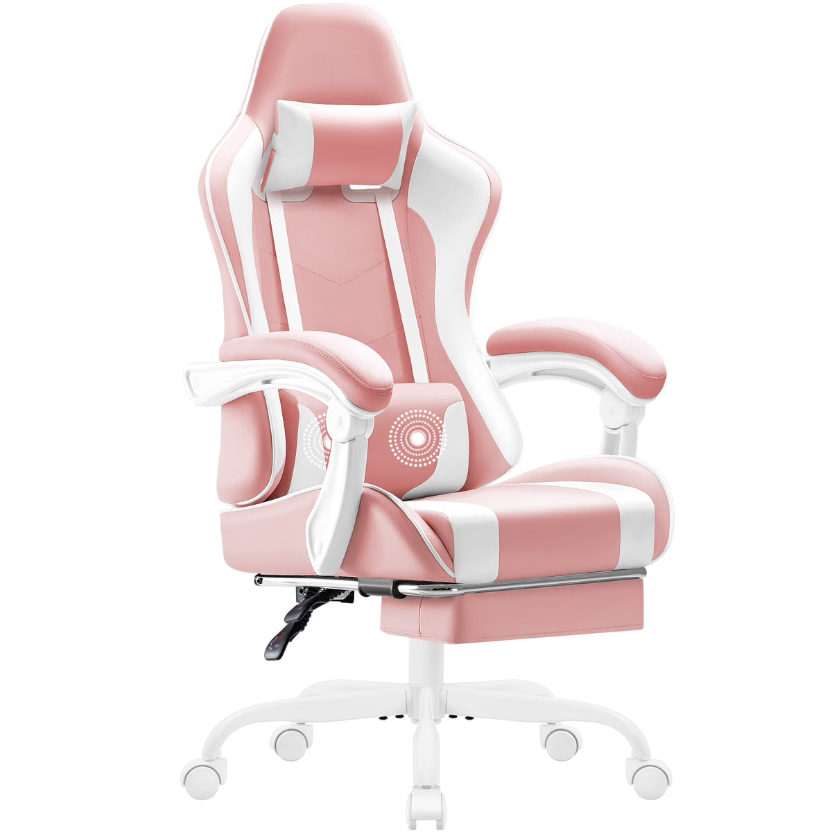 Lacoo PU Leather Gaming Chair Massage Ergonomic Gamer Chair Height Adjustable Computer Chair with Footrest & Lumbar Support, White