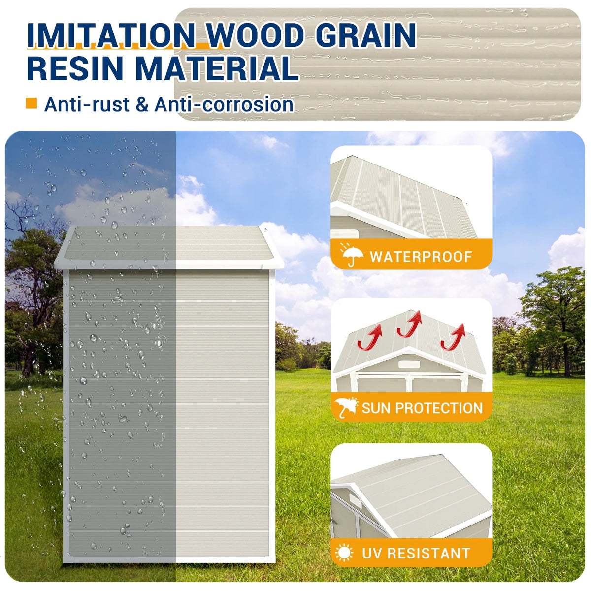 ECOPATIO Outdoor Storage Shed 5x3 FT, Resin Garden Shed for Bike, Tool, Plastic Outside Sheds & Outdoor Storage Storage Box with Lockable Door for Backyard, Patio, Lawn, Sandstone