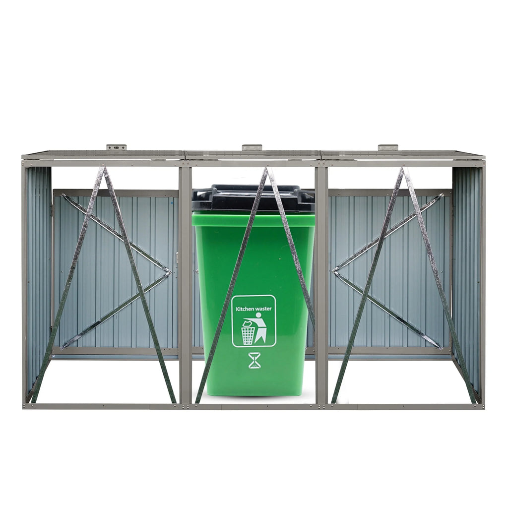 JXXRZ Metal Garbage Bin Shed for 2 Trash Cans with Lockable Doors and Lids,Galvanized Steel Garbage Bin Storage Shed for Garden Yard Lawn, Black