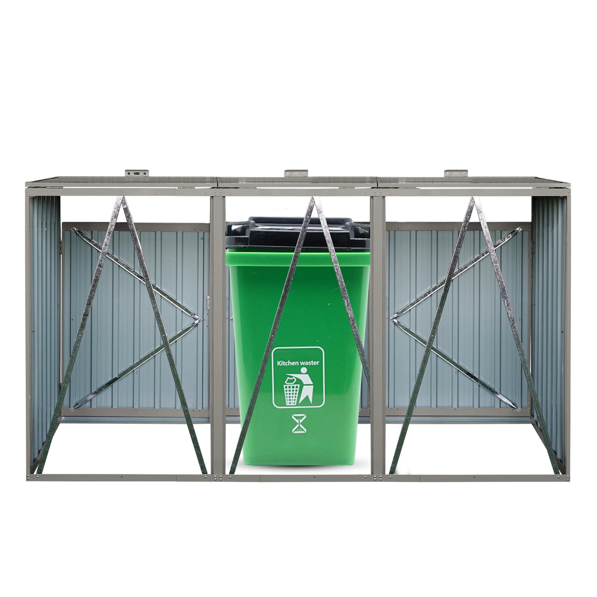 JXXRZ Metal Garbage Bin Shed for 2 Trash Cans with Lockable Doors and Lids,Galvanized Steel Garbage Bin Storage Shed for Garden Yard Lawn, Black