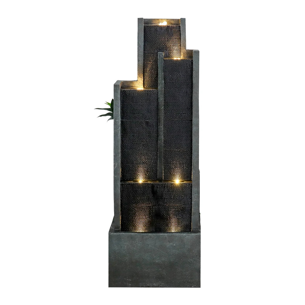4-Tier Water Fountain with LED Lights  - 50.7" H Waterfall Fountain Indoor Outdoor Water Feature for Home, Patio, Garden
