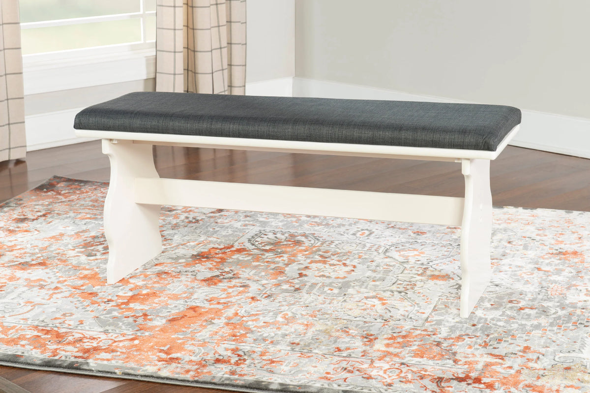 Linon Weston Corner Dining Breakfast Nook with Table and Bench, Seats 5-6, White Finish with Charcoal Fabric