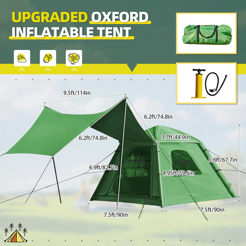 Erommy 3-4 Person Inflatable Tents for Camping with Large Rainproof Cover, Blow-Up Tent with Hand Pump, Easy Setup Tent House, Air Tent for Camping Adult,Beige
