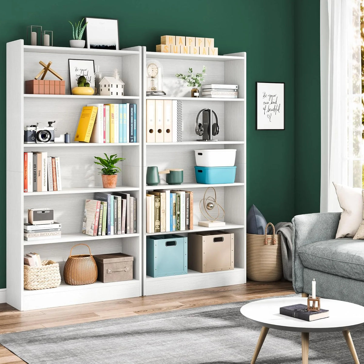 LL 72-inch Tall Bookcase, Modern 6-Tier White Library Bookshelf with Storage Shelves, Large Open Bookcases Wood Display Shelving Unit for Bedroom Living Room Office