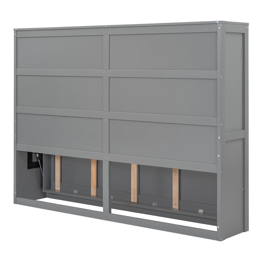 Harper & Bright Designs Full Size Murphy Bed Space-Saving Foldable Wooden Wall Bed with a Shelf for Guest Room Home Office, Gray