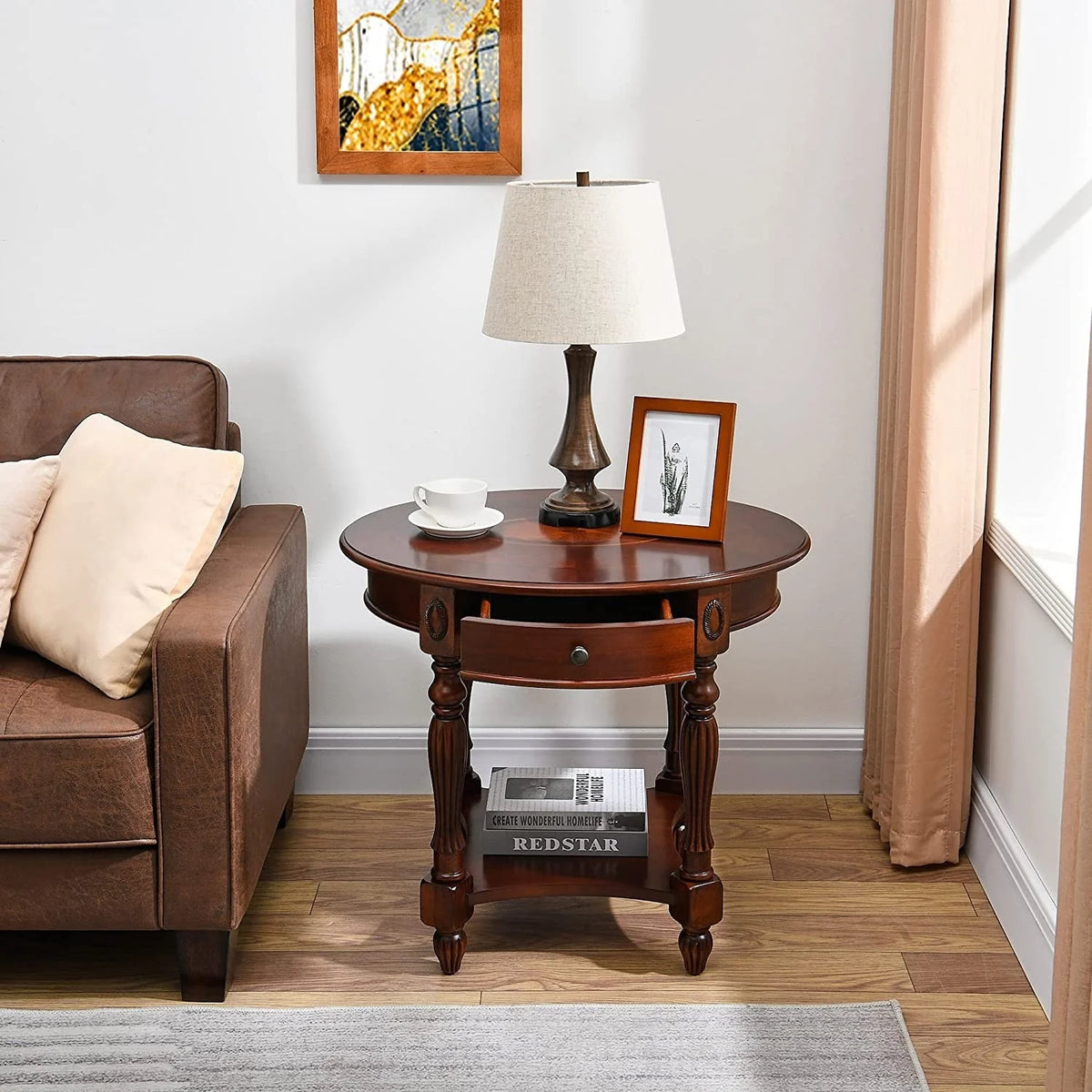 Solid Wood Coffee Table Console Table with Storage Drawer Square Side Table End Tables