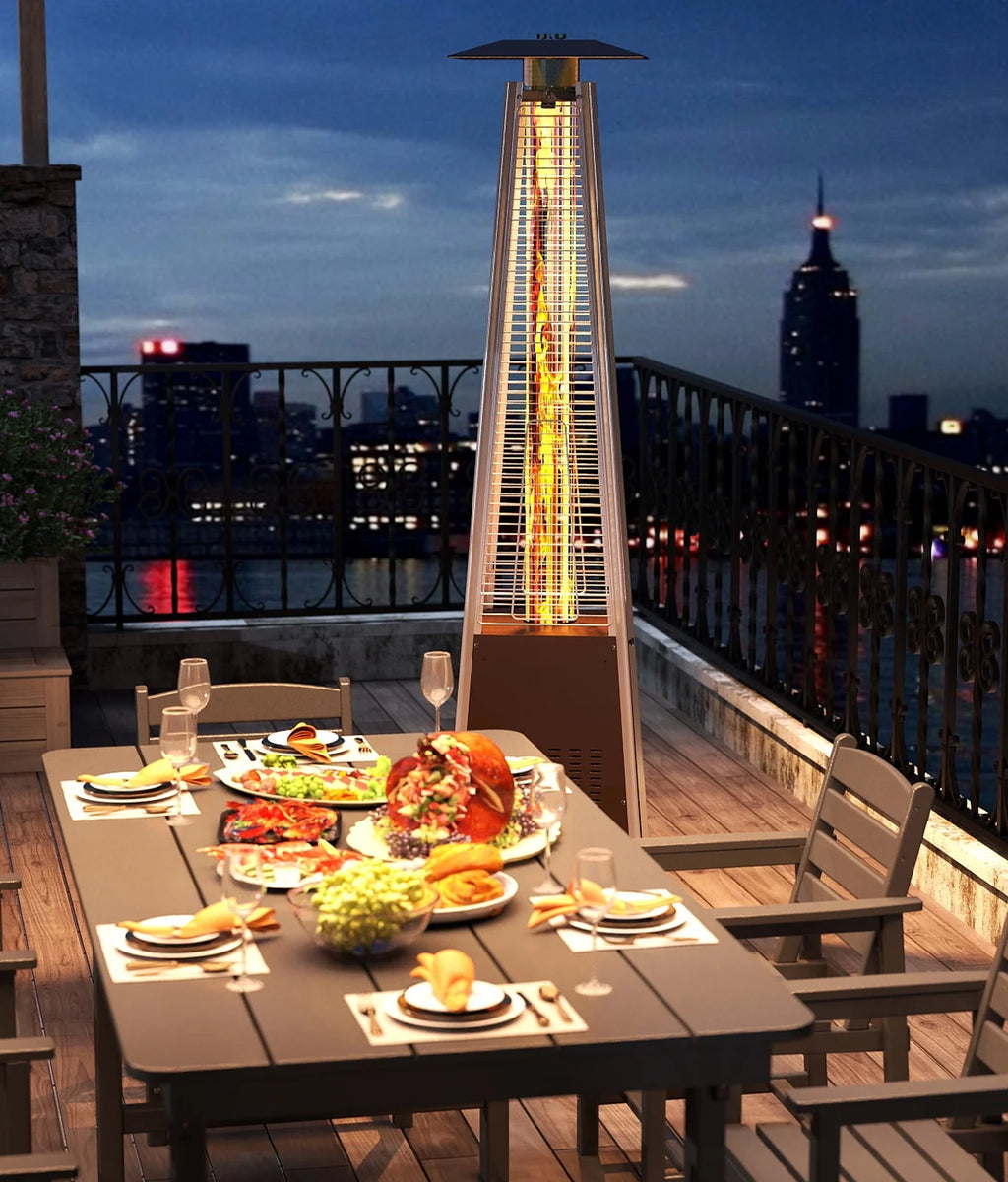 NAVINE Patio Heater, 48,000 BTU Propane Pyramid Patio Heater with Wheels, Bronze