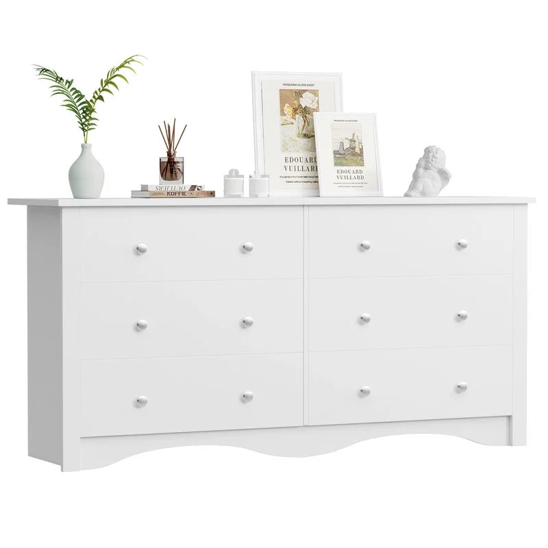 Lumihaven Rustic Modern Chest of 6 Drawers,Extra Wide Double Dresser for Master Bedroom or Nursery Storage,Black