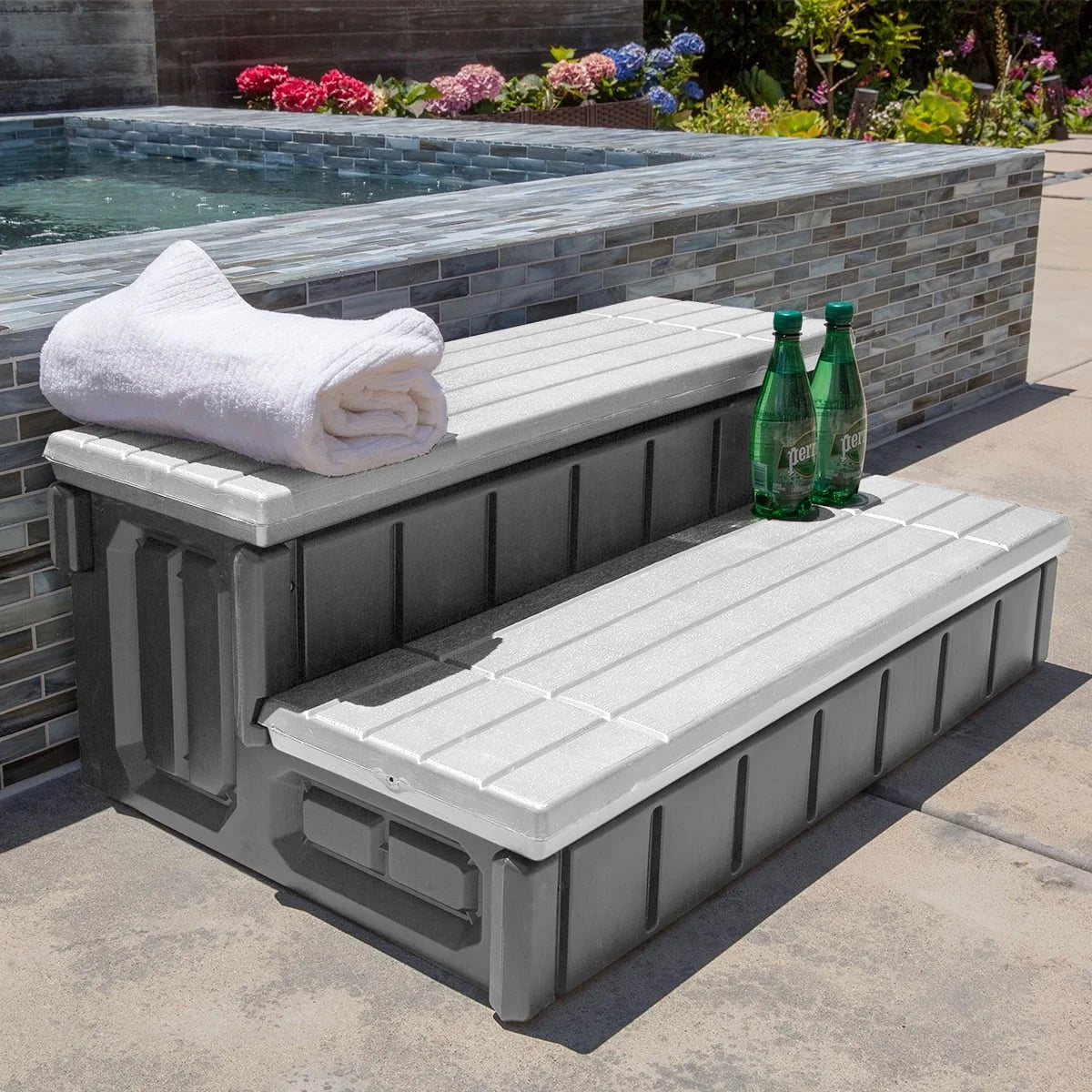 XtremepowerUS Hot Tub Steps With Storage, Spa Step, 36" Length, Camper/Deck Steps, Anti-Slip Brown