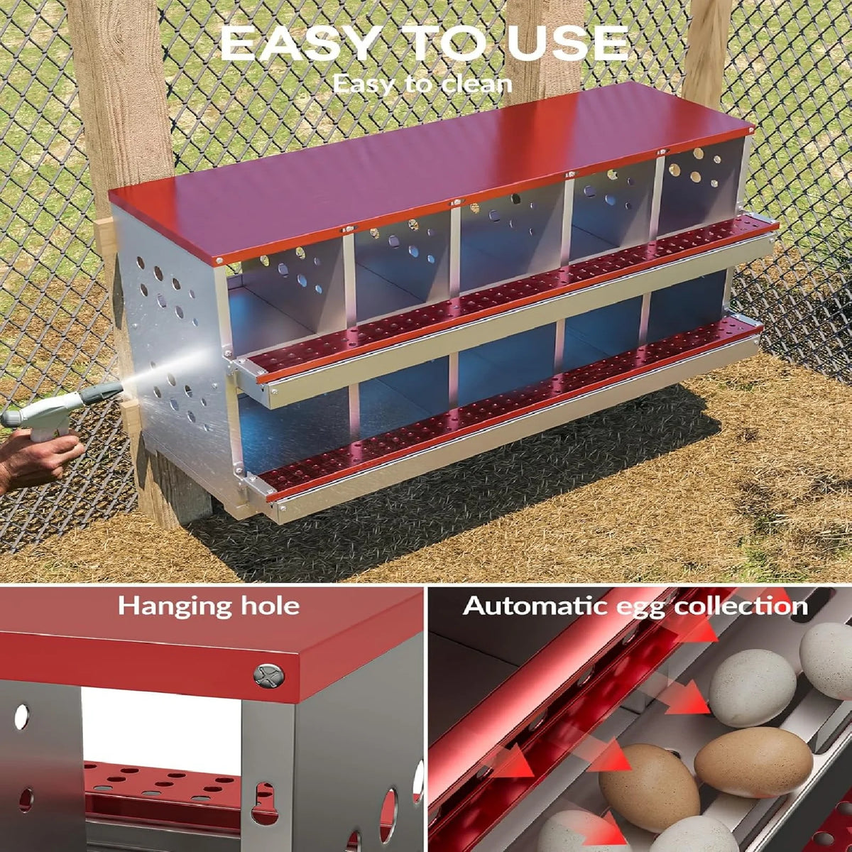 Metal Chicken Nesting Box for Laying Eggs, Rustproof Wall-mountable Roll Away Chicken Laying Boxes for Hens, Waterproof, Ventilated with Perch, 8 Compartments, Green