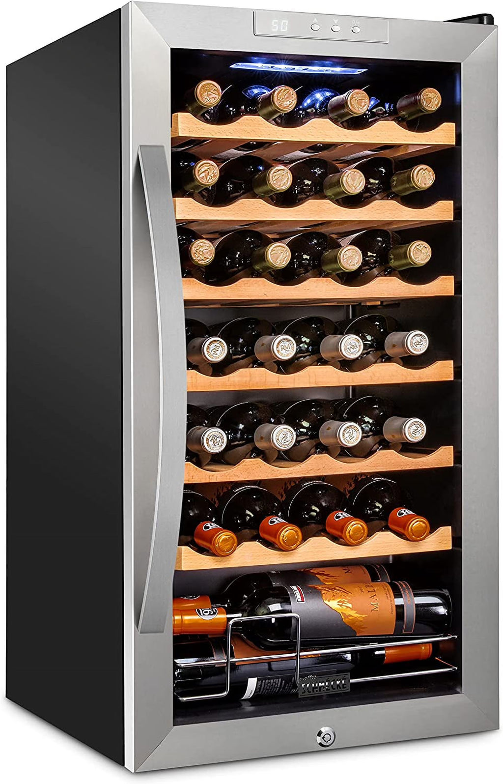 Schmecke Wine Fridge, Freestanding Wine Refrigerator, 28 Bottle Wine Cooler