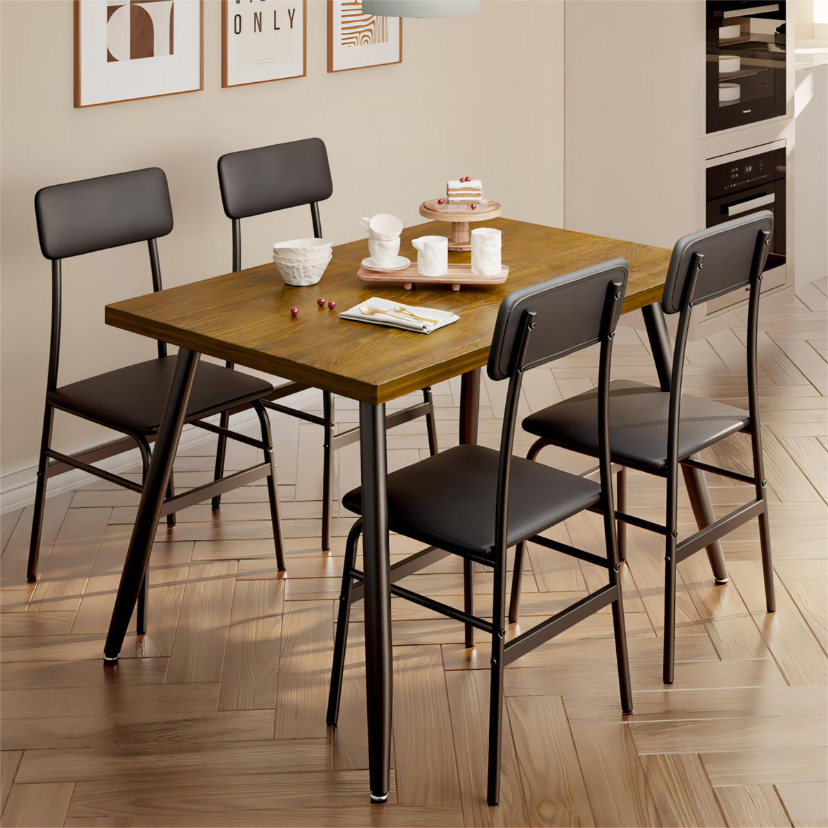 Dining Table Set for 4, Lofka 5 Piecs Kitchen Table and Chairs Set for Dining Room & Kitchen, Black
