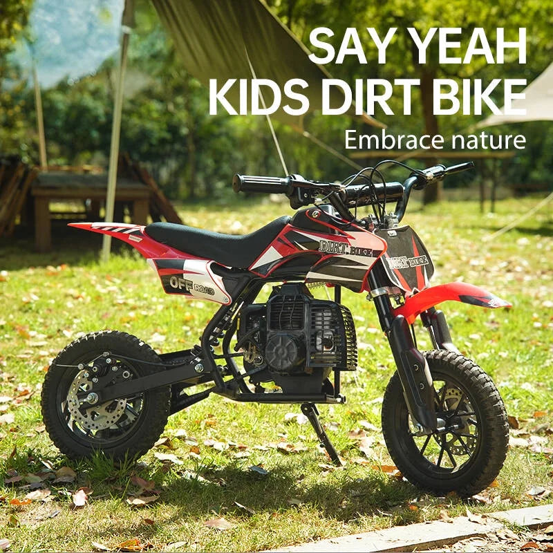 Kids Dirt Bike, Perfect Starter Gas Dirt Bike for adventure,Sturdy 50cc dirt bike for Beginner 42×28×28in,2-Stroke,Red
